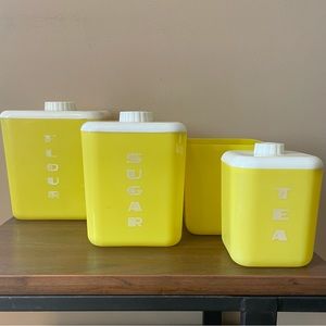 Vintage Yellow Lustroware Canisters (4)
